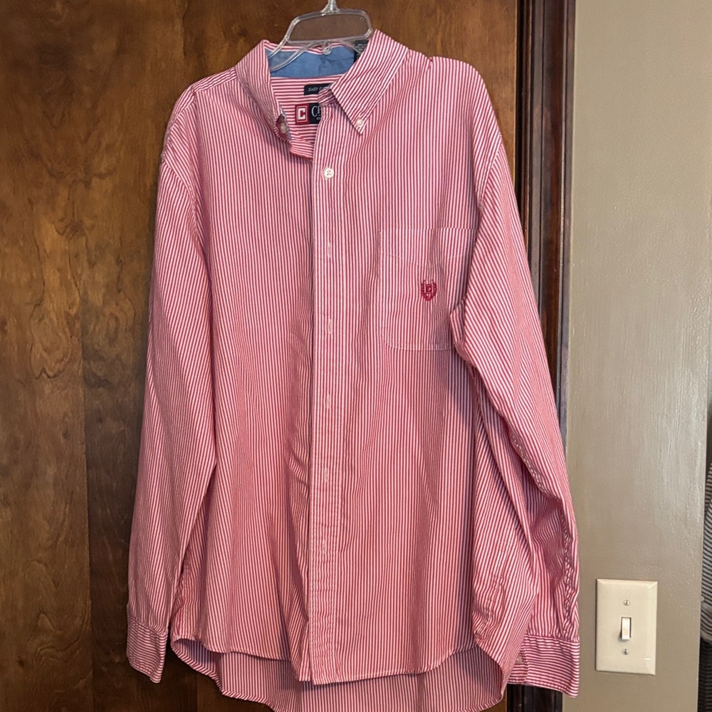 Chaps Red and White Striped Button-Down Shirt